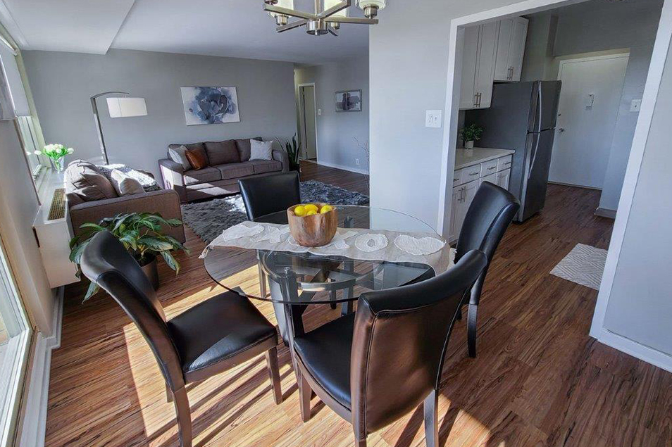 stylish living room combined with dining room area